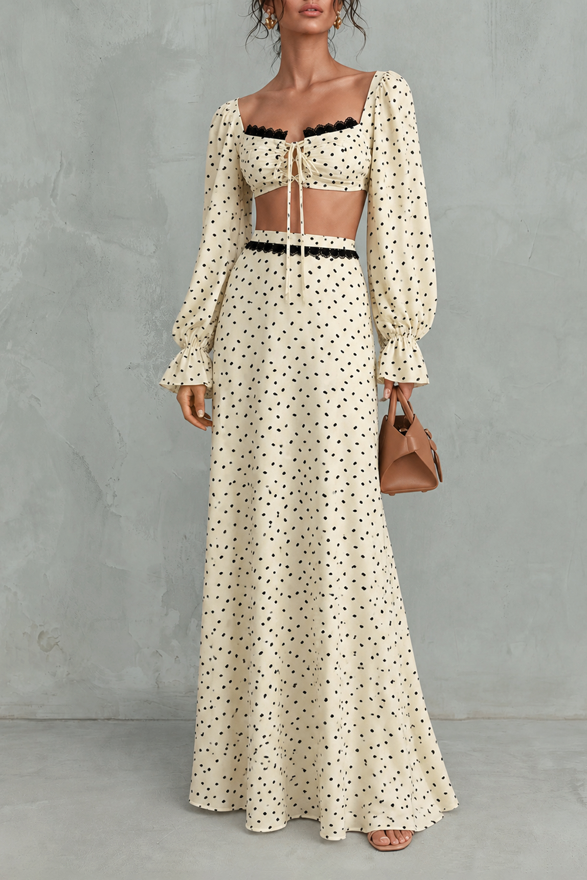 Lace Polka Dot Matching Skirt Set