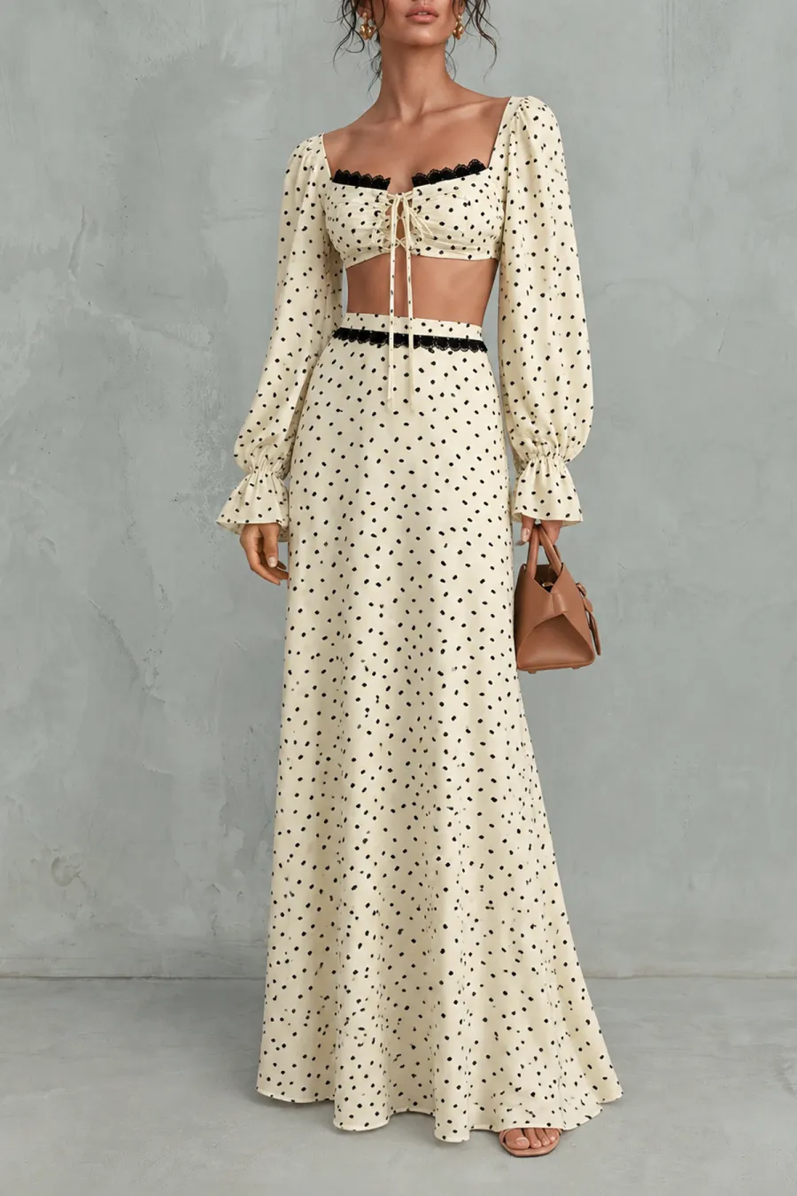 Lace Polka Dot Matching Skirt Set