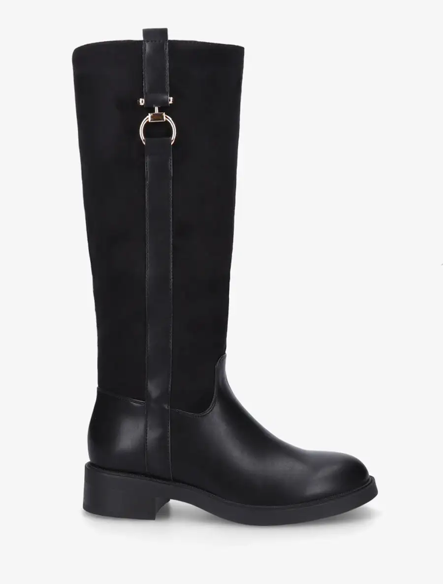 Riding Buckle Detail Block Heel Faux Suede Knee High Boots