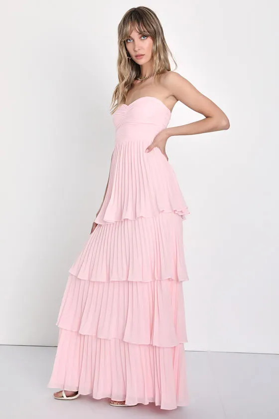 Seriously Sensational Light Pink Strapless Tiered Maxi Dress