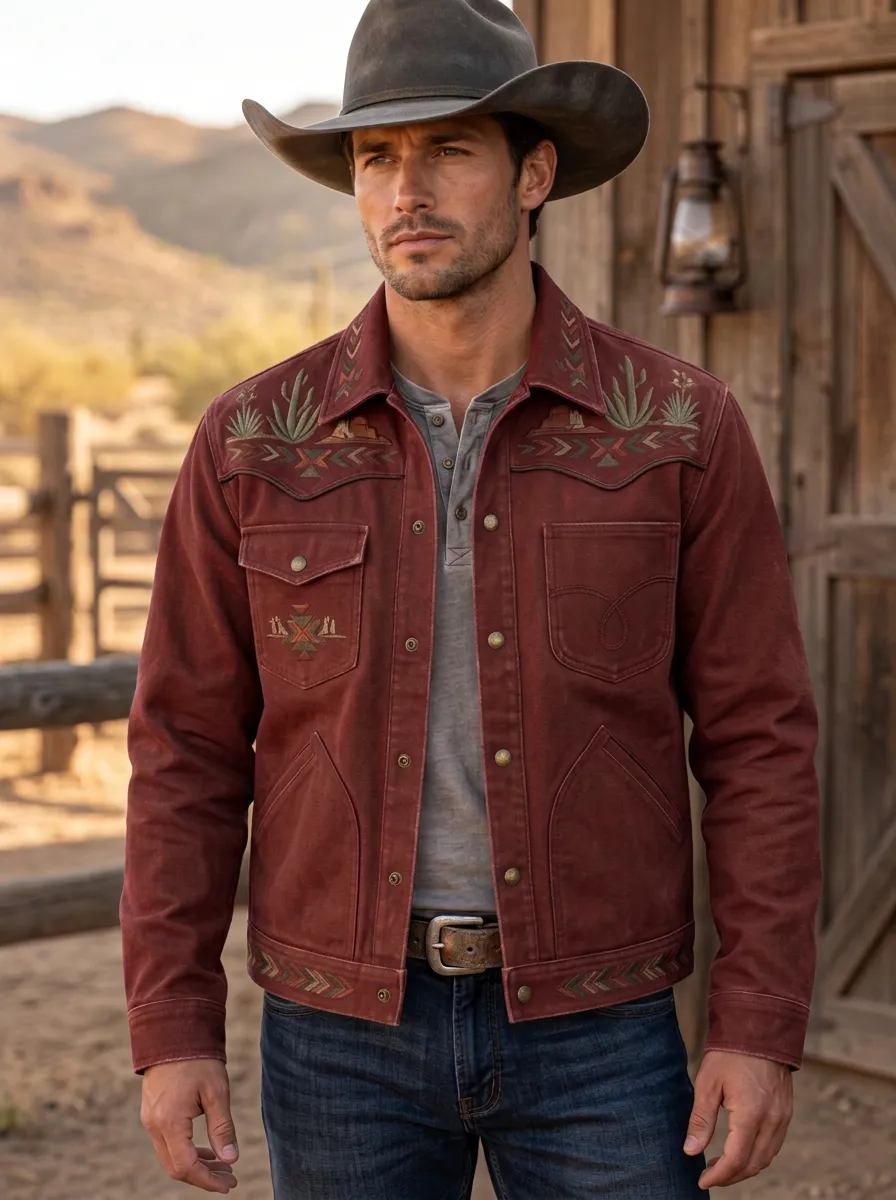 Men's Western Cowboy Cactus Geometric Jacket