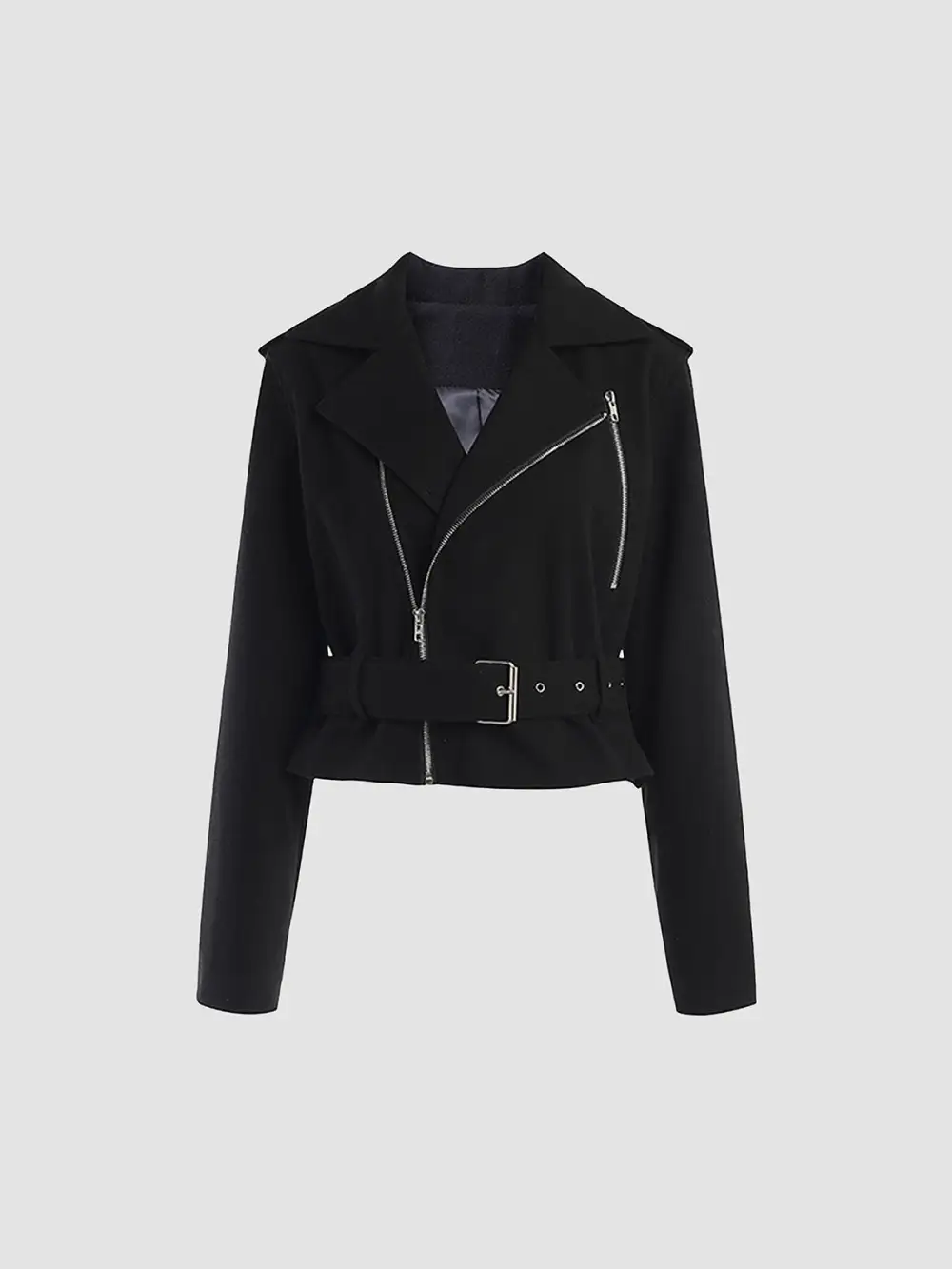 Solid Zip Belted Jacket