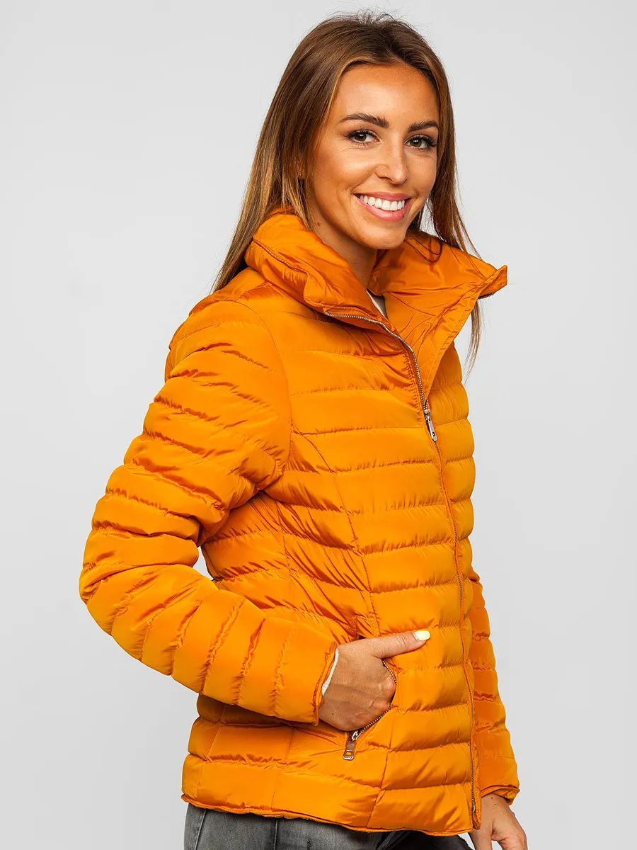 Camel women's quilted winter jacket without hood