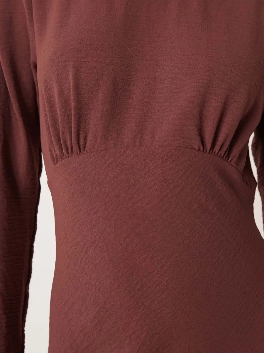 Ruched Waist Long Sleeve Dress