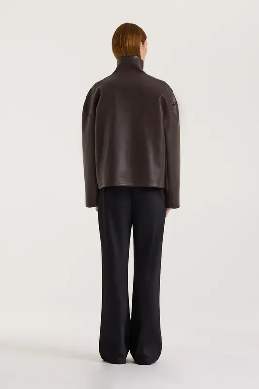 Boxy Zip Front Faux Leather Jacket