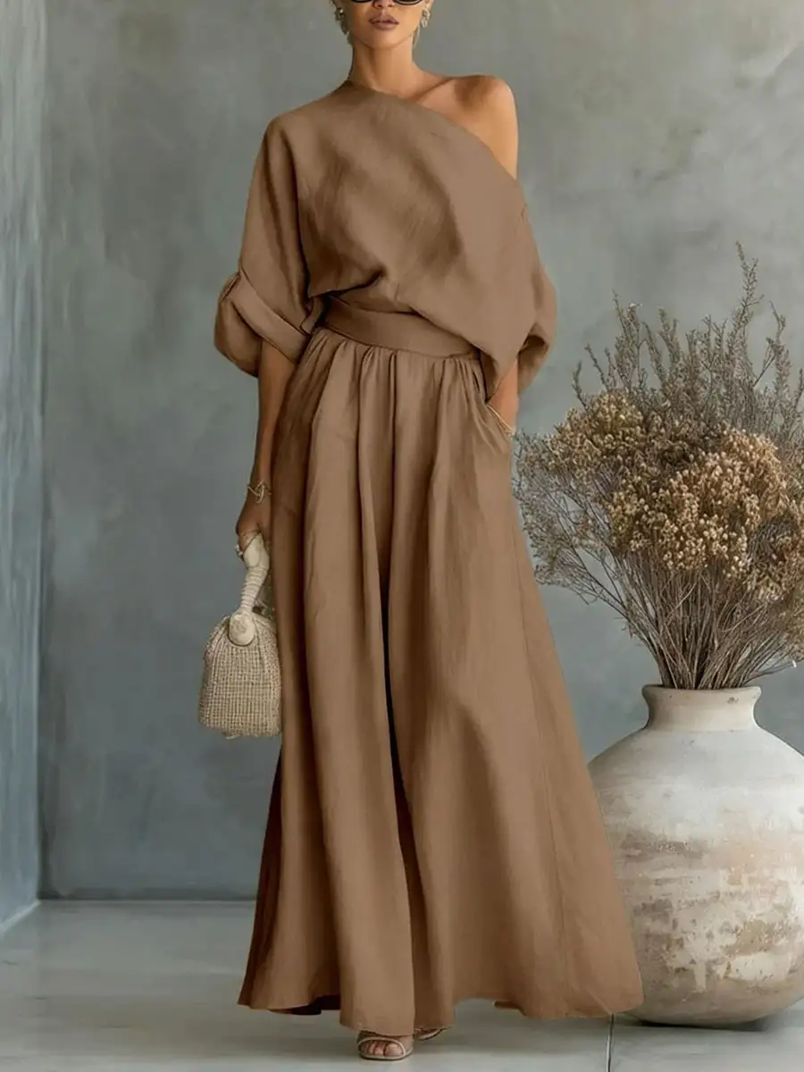 Relaxed One Shoulder Blouse And Pants Set
