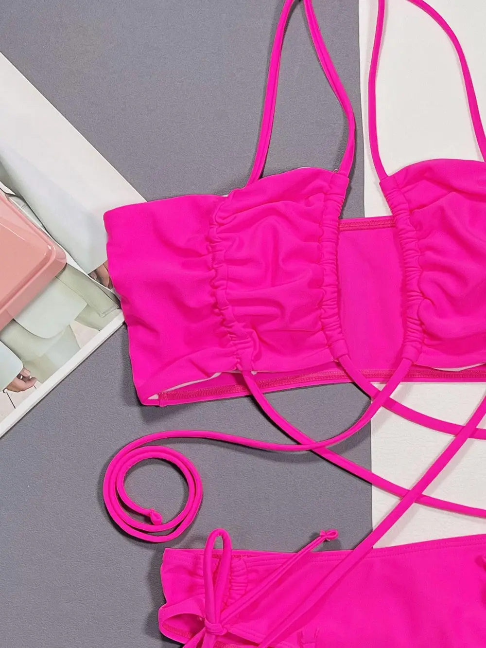 Halter Neck Drawstring Detail Bikini Swim Set