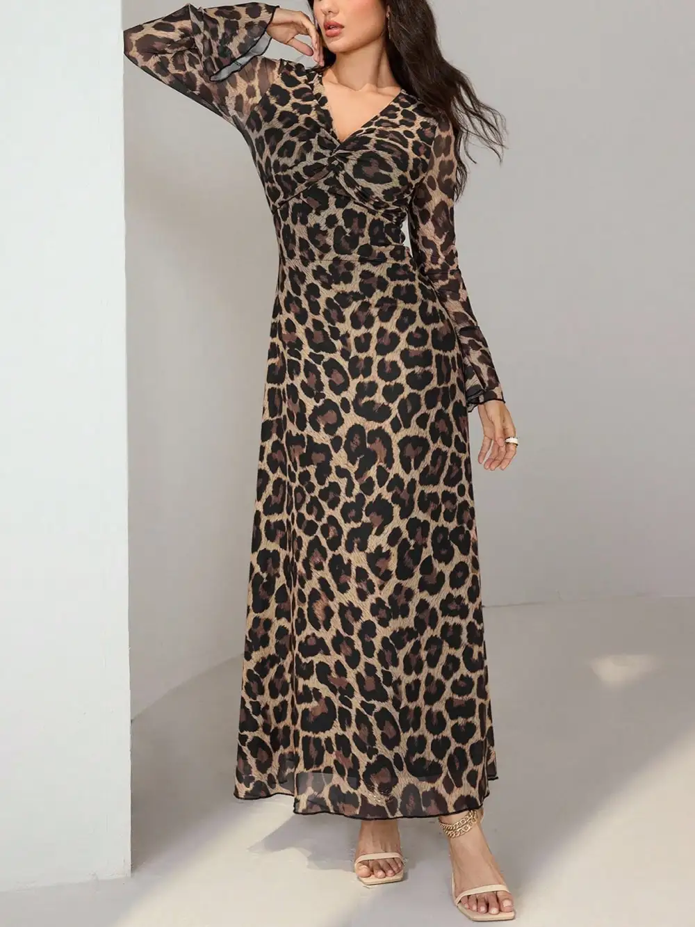 Animal Print Flared Maxi Dress