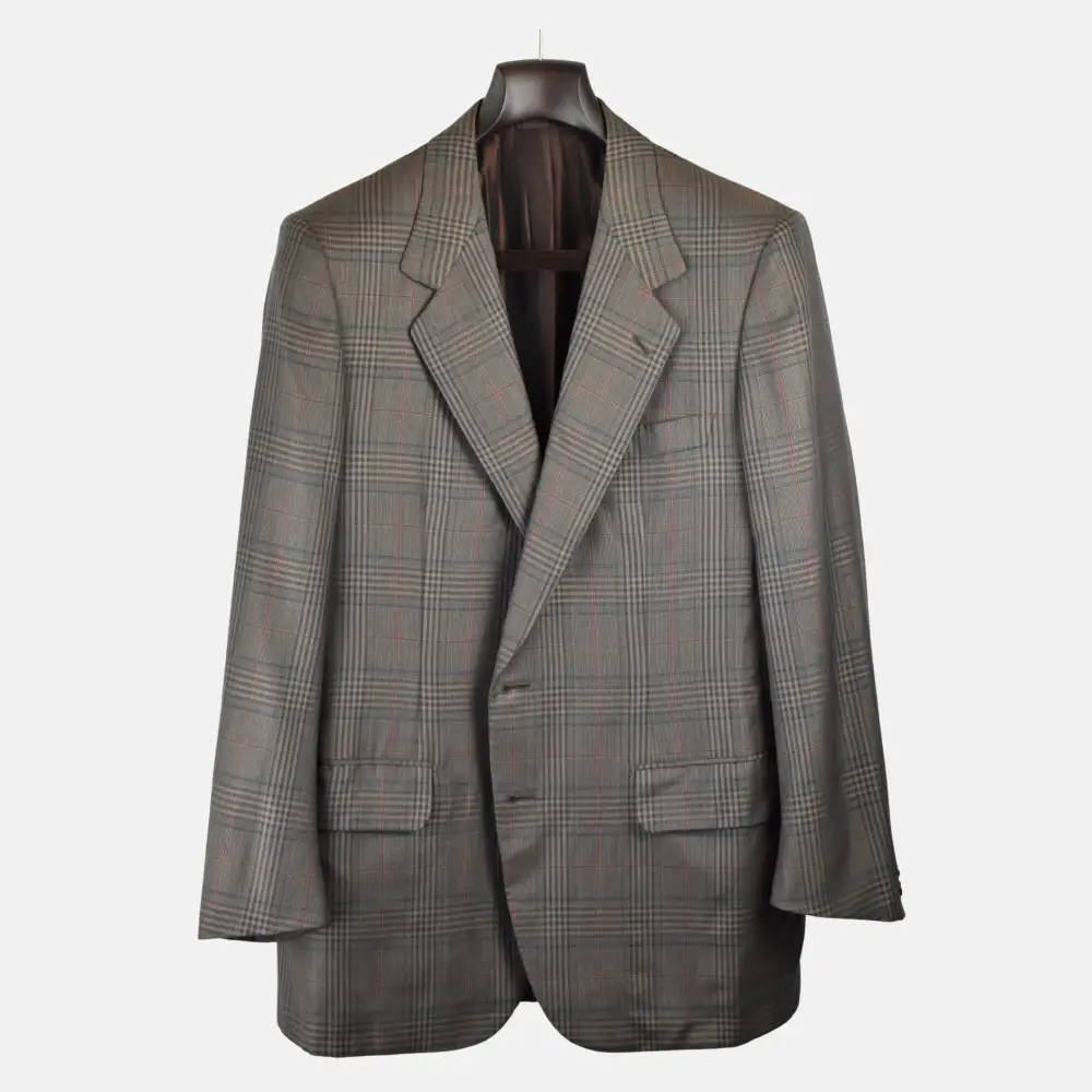 Checkered Wool Silk Blazer Jacket