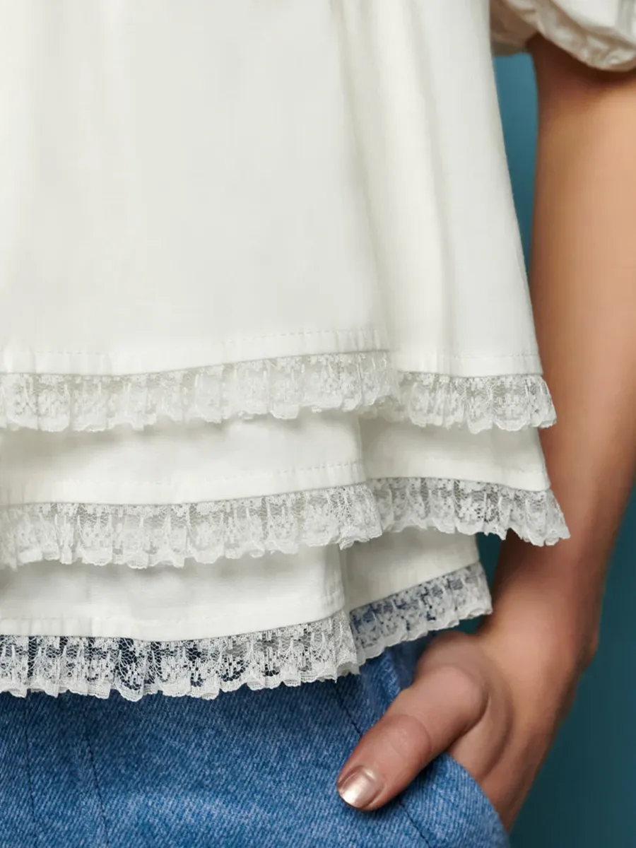 Crew Neck Lace Trim Top