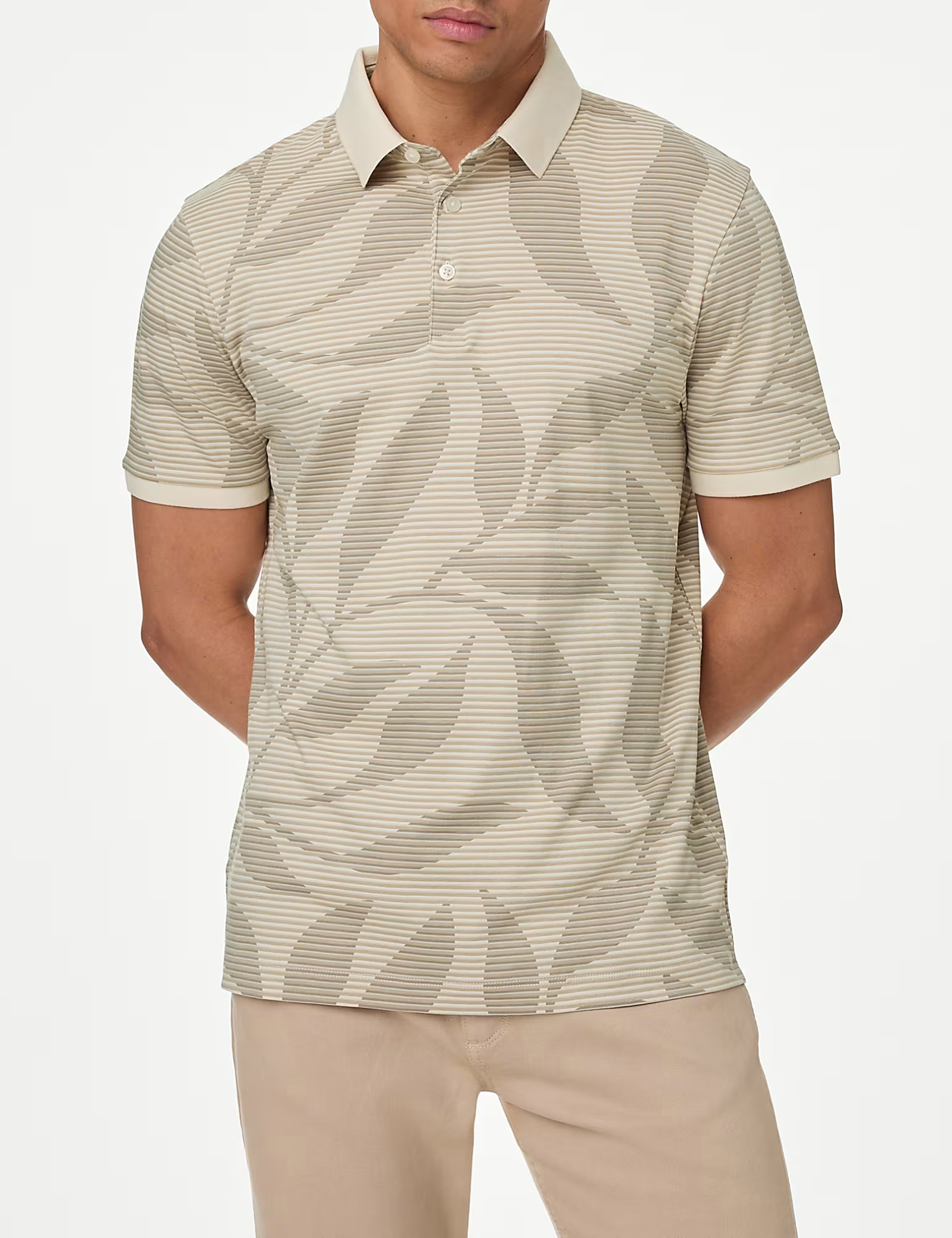 Men's Beige Striped Short Sleeve Polo Shirt