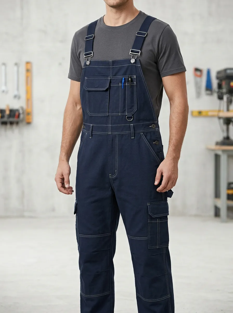 Men's Athletic Inspired Multi-Pocket Bib Work Overalls