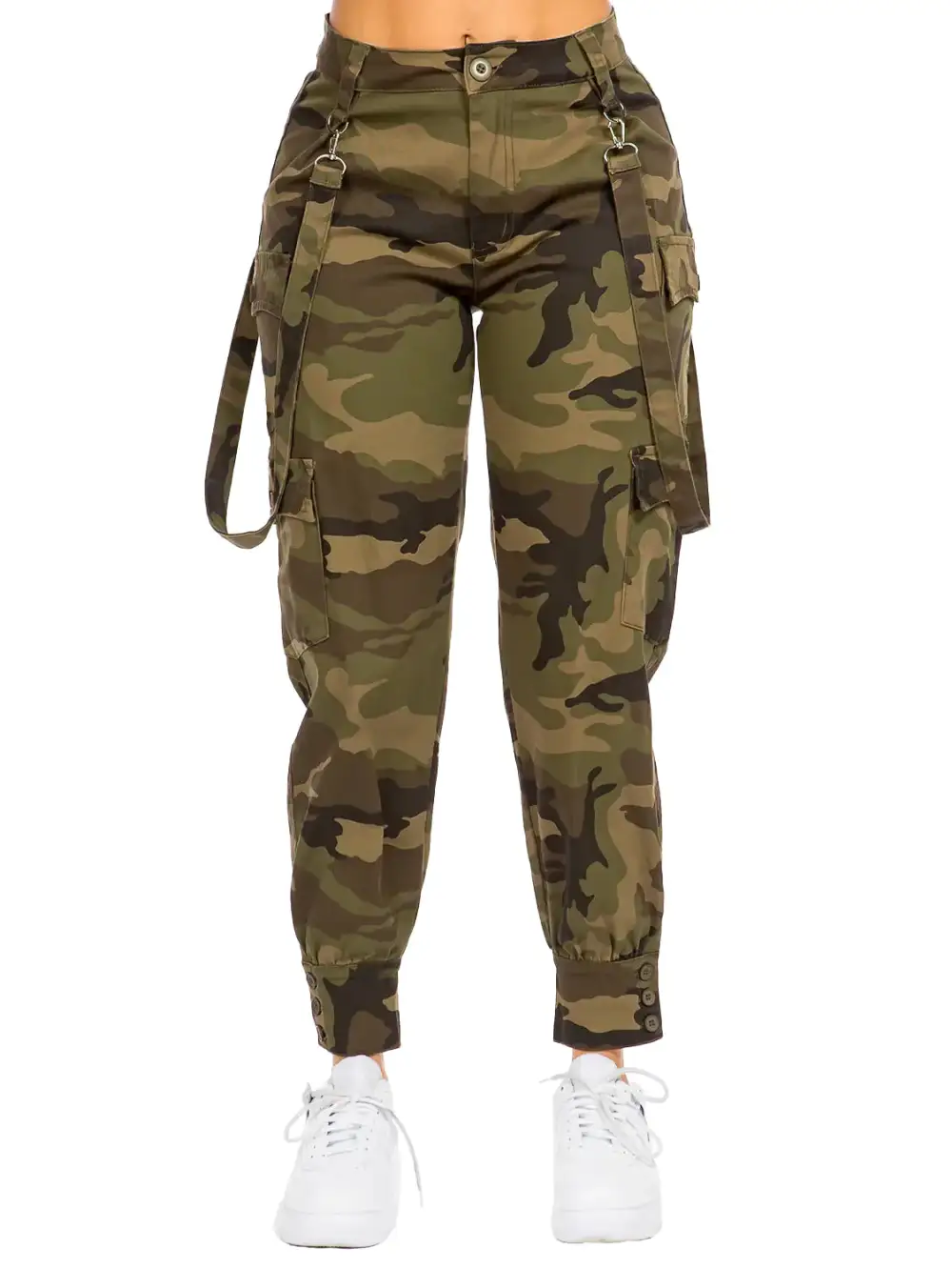 High-Waist Denim Cargo Jeans