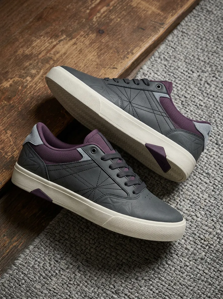 Women's Geometric Pattern Dark Grey Purple Printed Sneakers