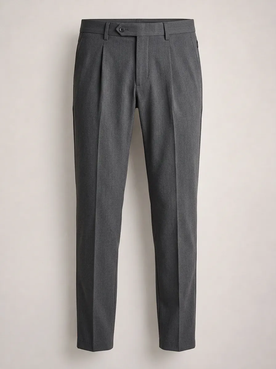 Men's Business Casual Grey Pleated Dress Trousers