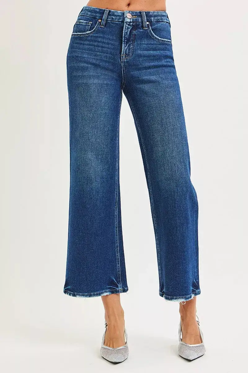 Modern High Rise Raw Hem Wide Leg Jeans