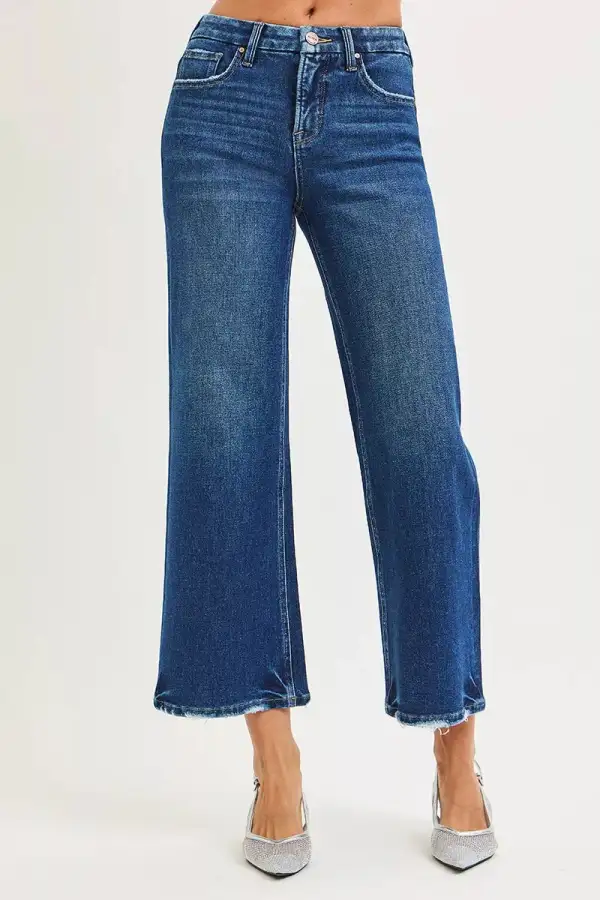 Modern High Rise Raw Hem Wide Leg Jeans