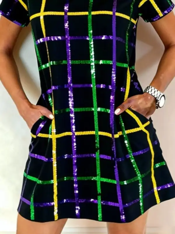 Plaid Short Sleeve Mini Dress