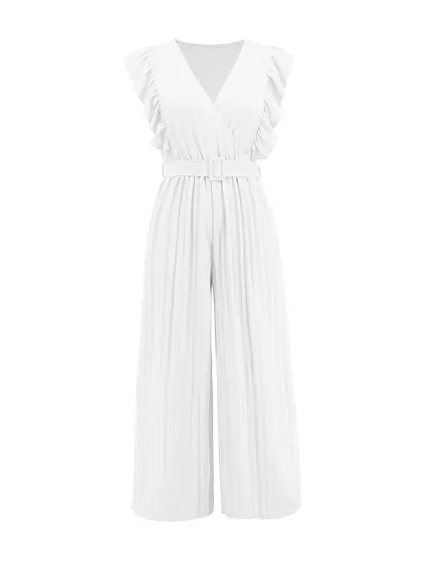 Hoog Getailleerde Losse Geplooide Jumpsuits Met V Hals