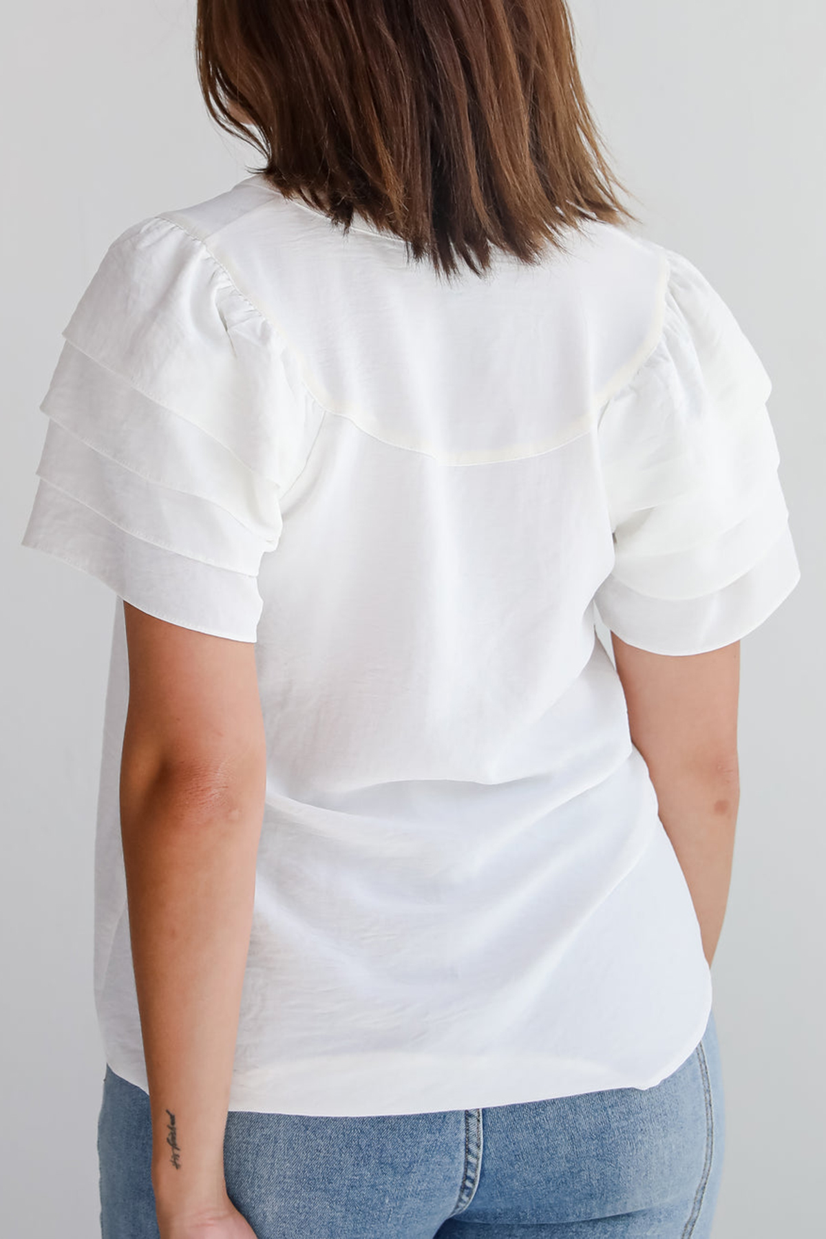 Adorably Captivating Off White Ruffle Sleeve Blouse