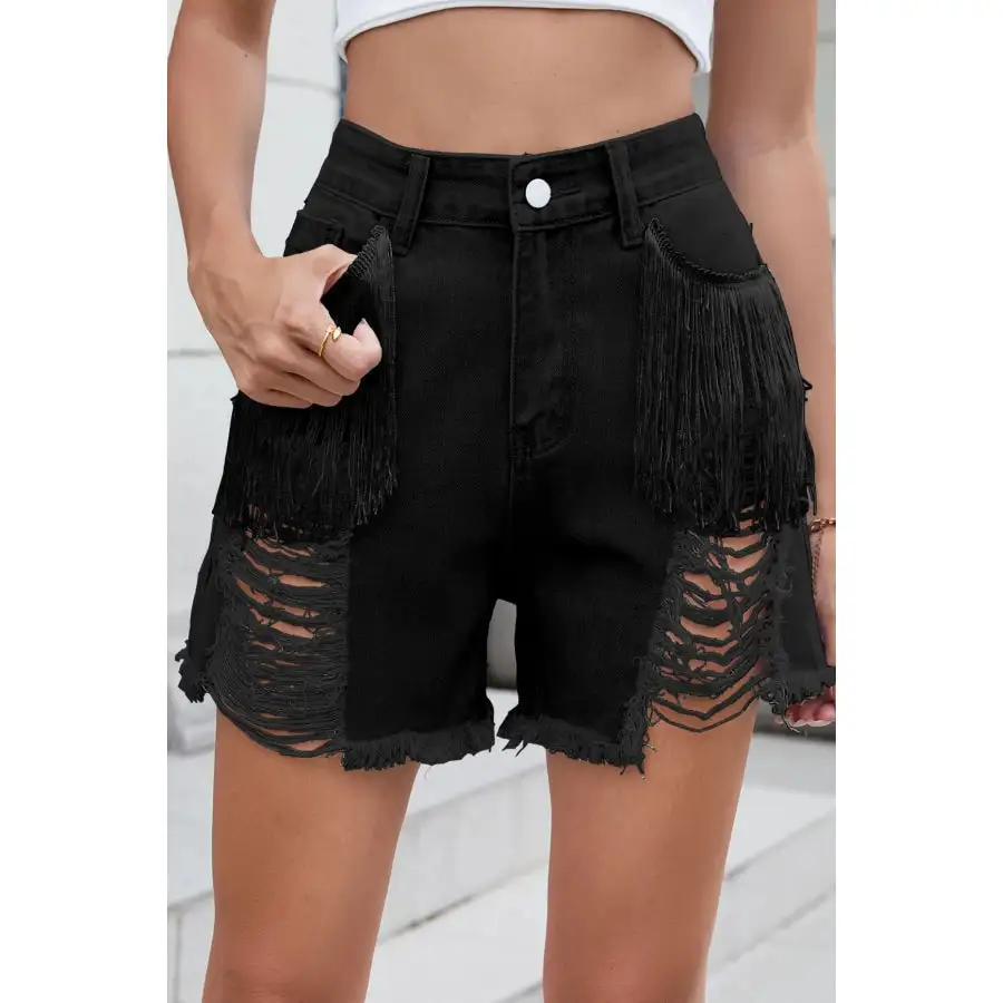 Weekend Raw Hem Distressed High Waist Pocketed Shorts