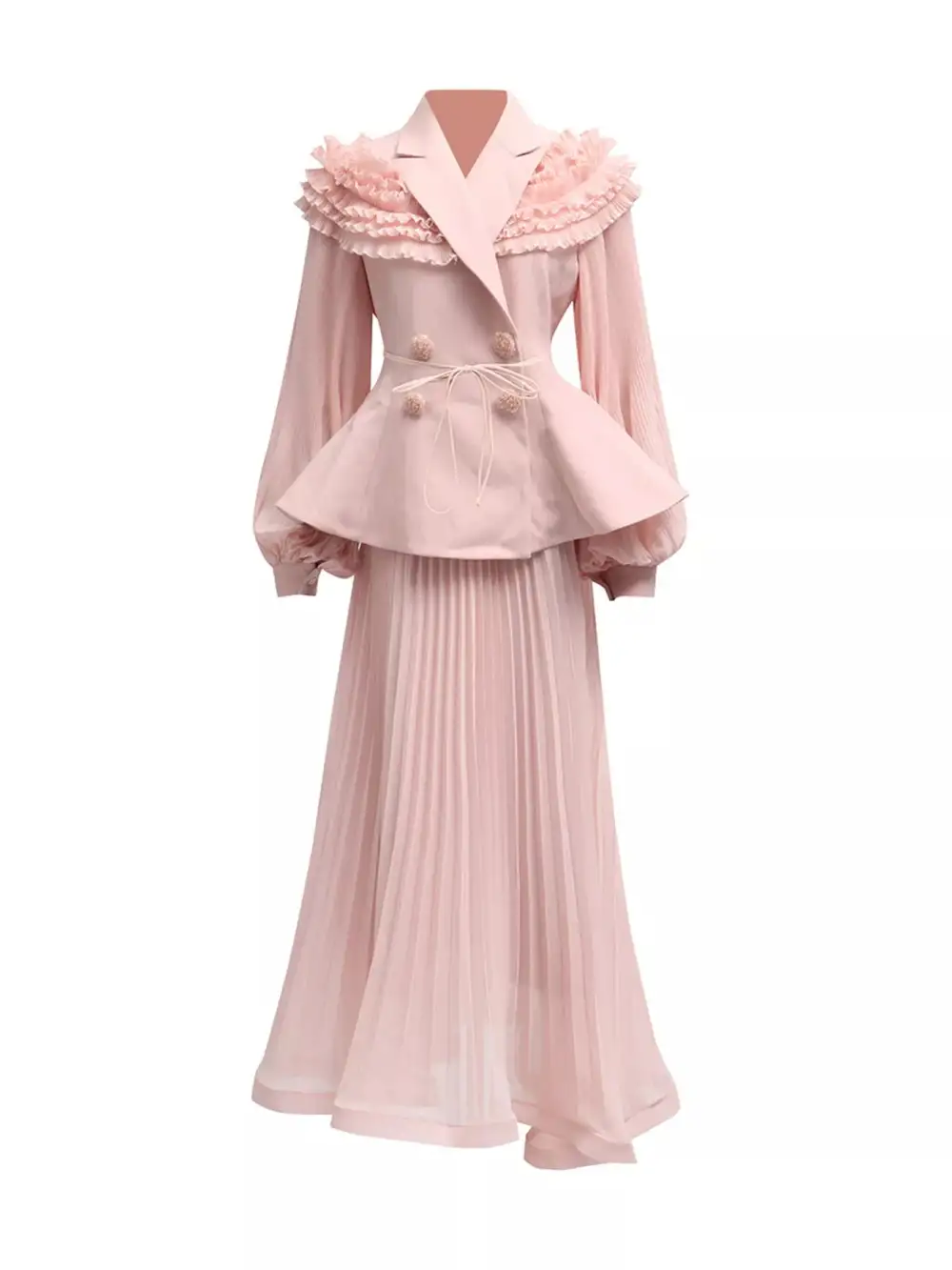 Textured Collared Button Front Detail Coordinated Set