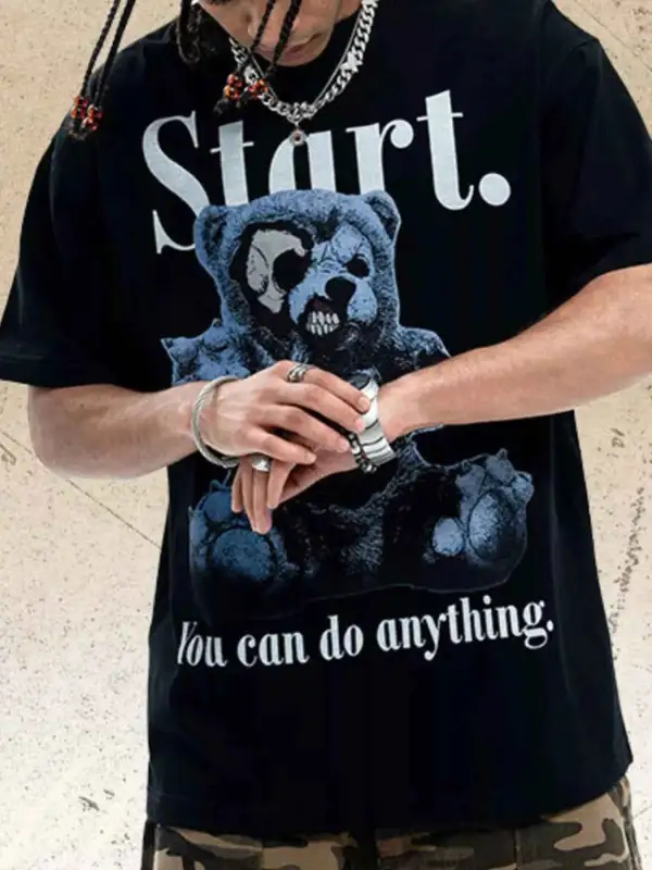 Teddy Bear Graphic Round Neck Oversized T-Shirt