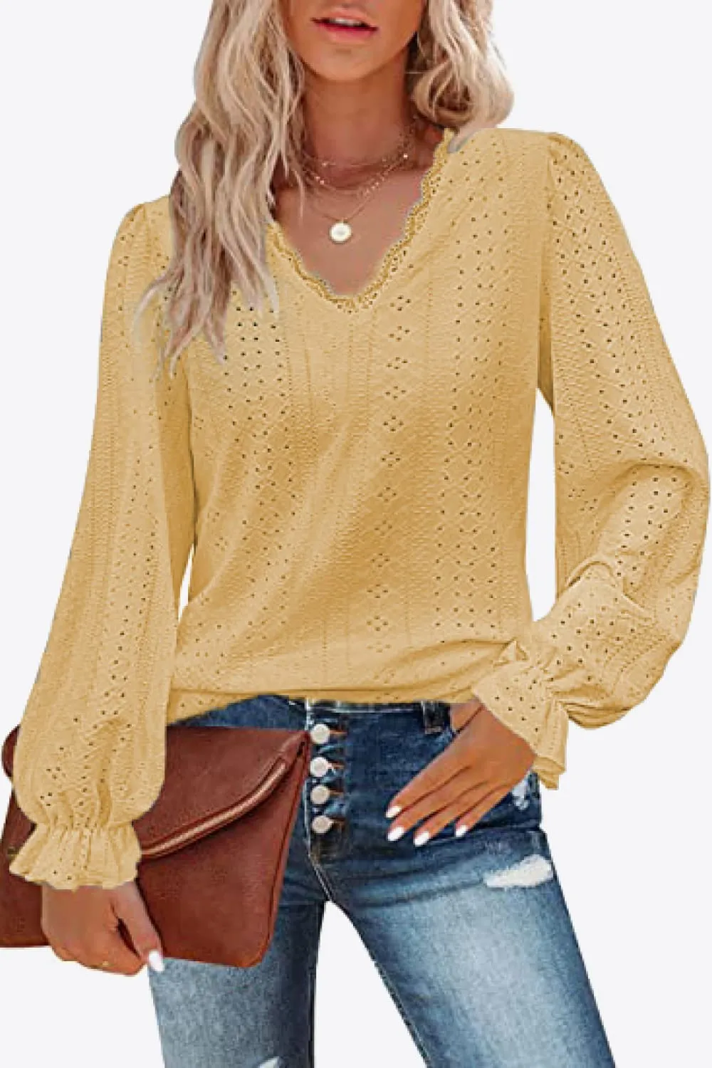 Everyday Soft Eyelet V-Neck Blouse