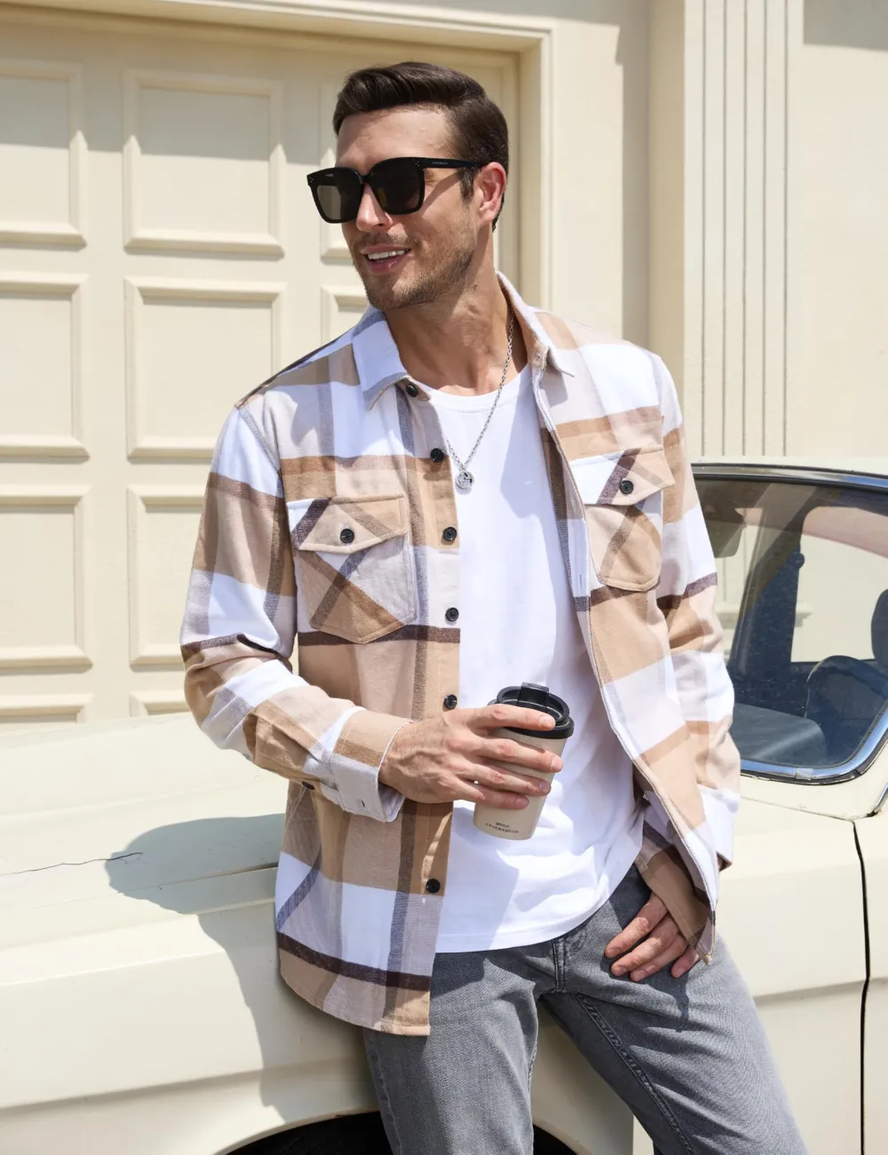 Men's Flannel Shirts Brushed Fleece Flannel Shirts Jacket