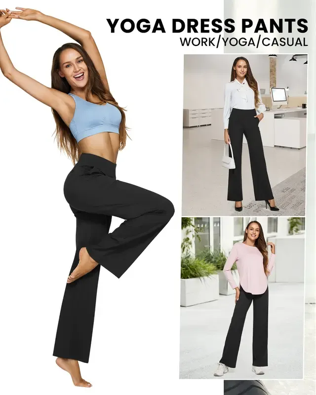 Women's  Loose High-Waist Business Casual Pants Yoga Pants Women Wide Leg Pants with Pockets Comfortable Athletic Sweatpants Outdoorfun