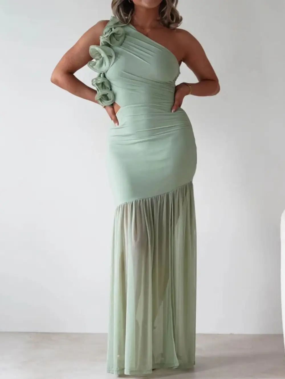 Gathered Detail Ruffle Maxi Dress