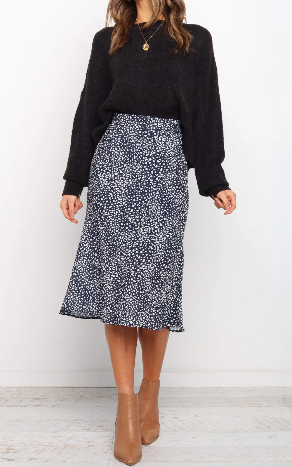 Polka Dot Pencil Midi Skirt