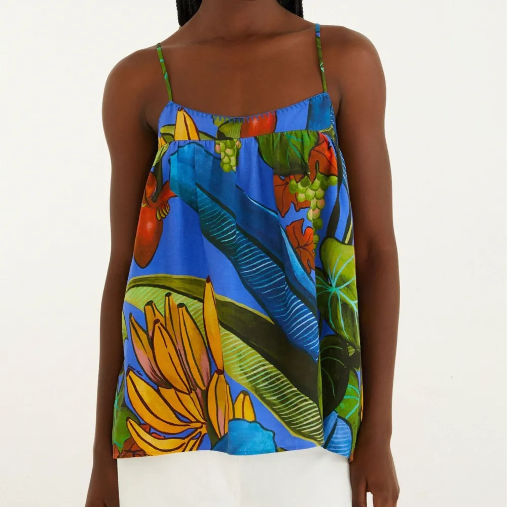 Tropical-Print Button-Front Blouse