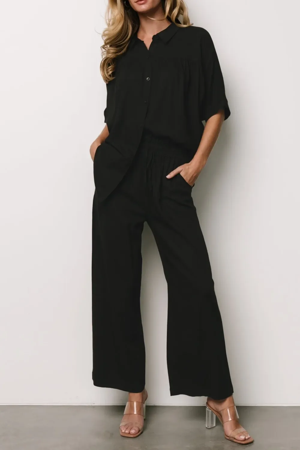 Black Classic Casual Straight Leg Slim-Fit Loose Pants