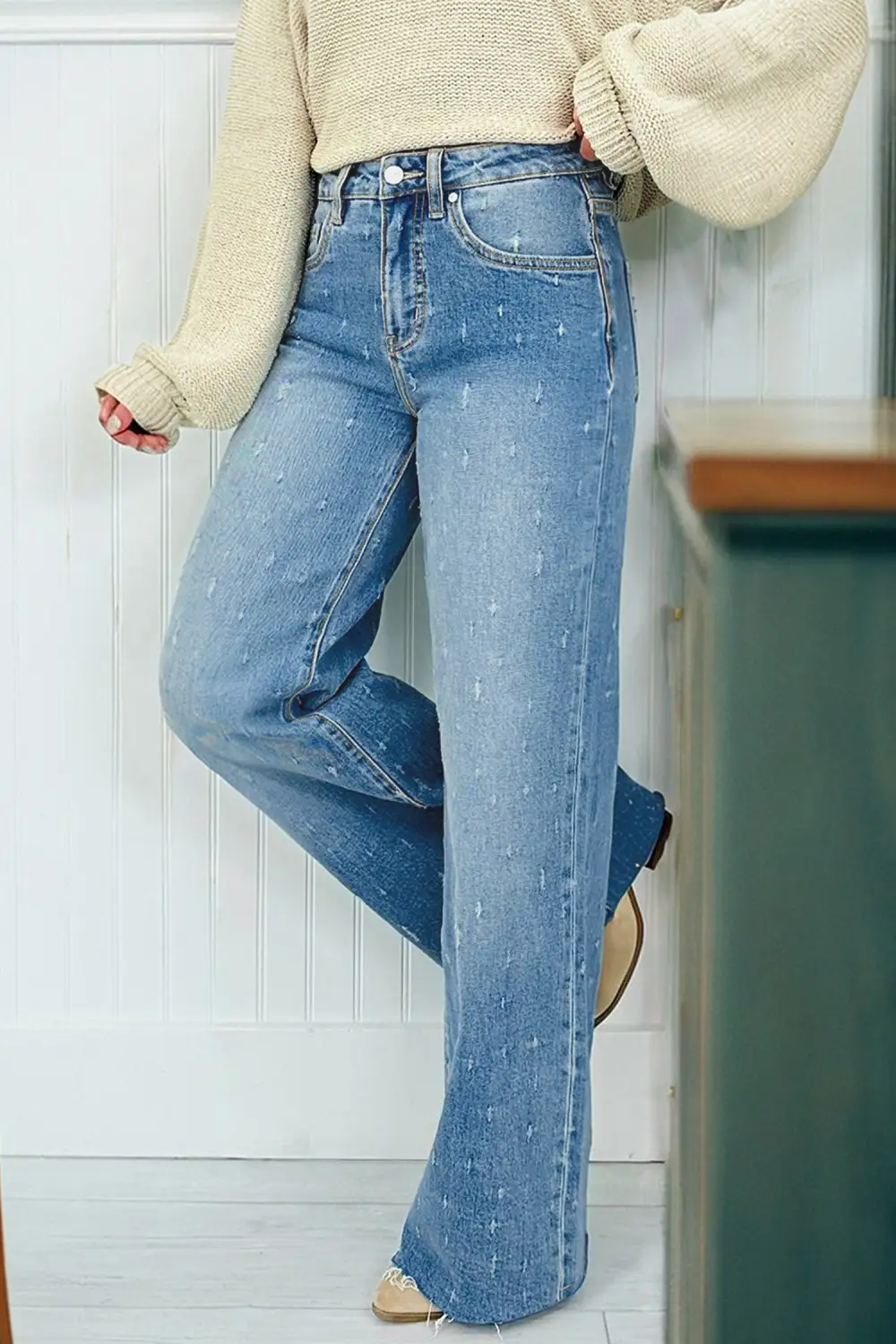 Distressed Detail Tummy Control Raw Hem Jeans