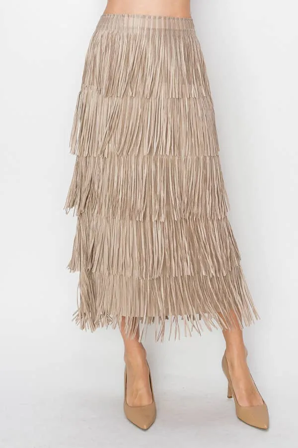 Maxi Tiered Fringe Skirt