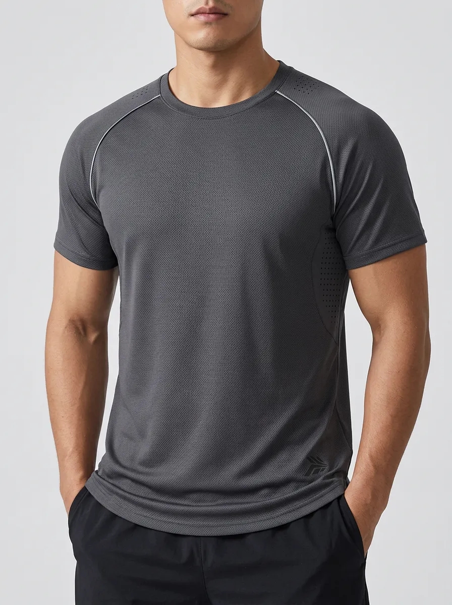 Men's Emblem Training Mesh Textured Raglan Performance Sport Crewneck T-Shirt