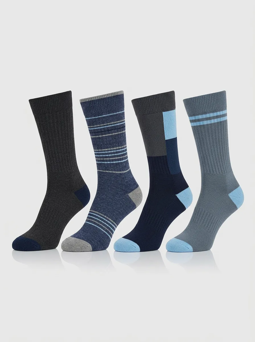 Comfort Striped Printed Shape Men's Four Pair Socks
