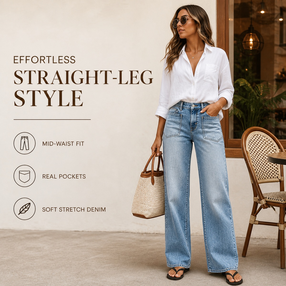 Wash mid waist straight leg jeans style overview