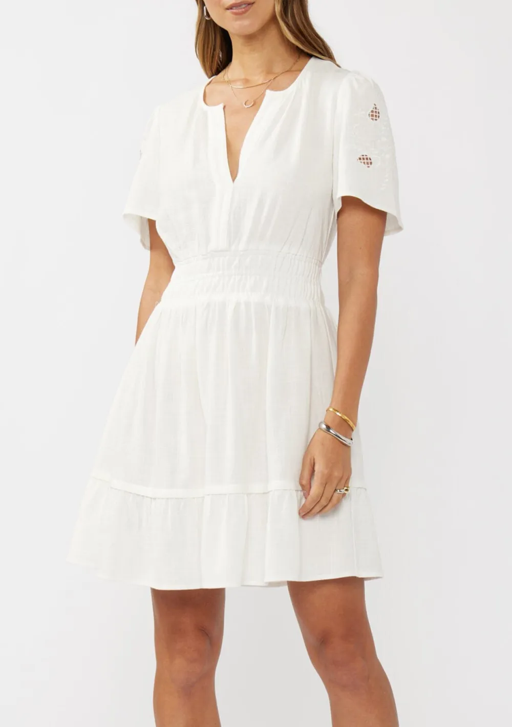 Notched Short Sleeve Mini Dress