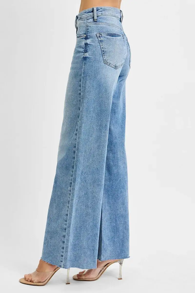 Everyday High Rise Raw Hem Wide Leg Jeans