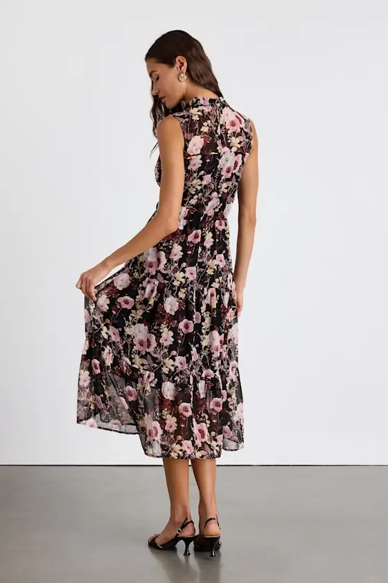 In My Dreams Mauve Floral Print Midi Dress