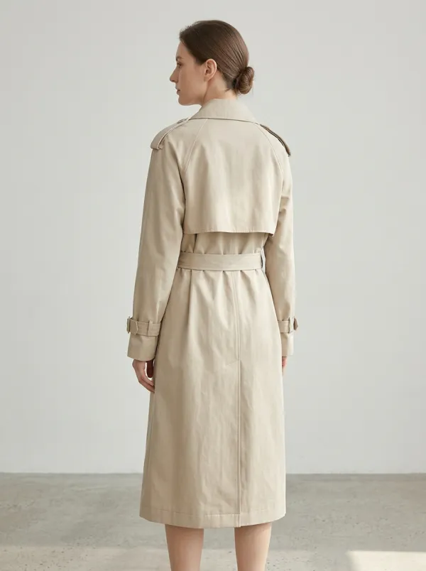 Women's Classic Beige Double Breasted Belted Long Trench Coat