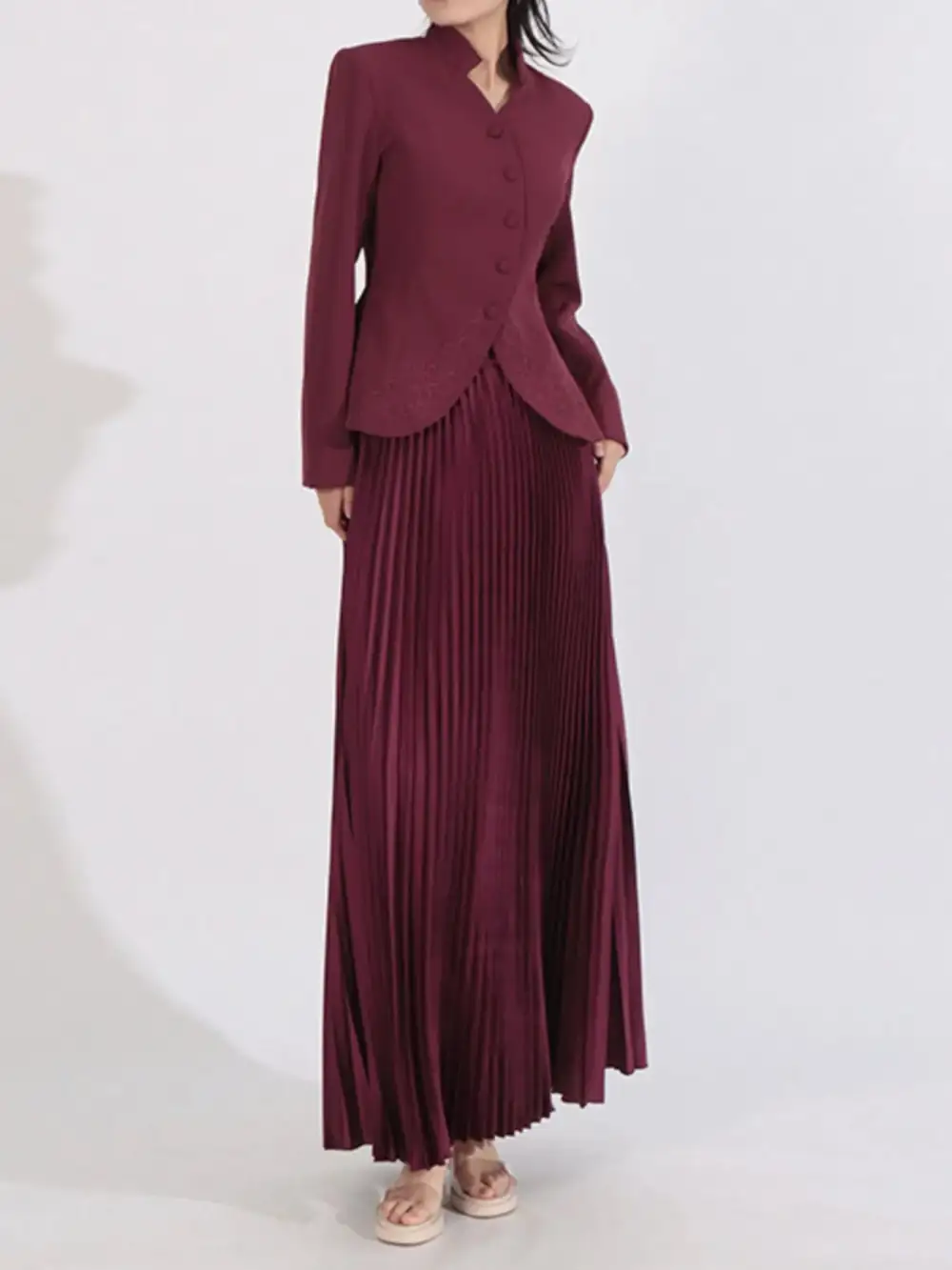 Neat Button Front Long Sleeve Coordinated Set