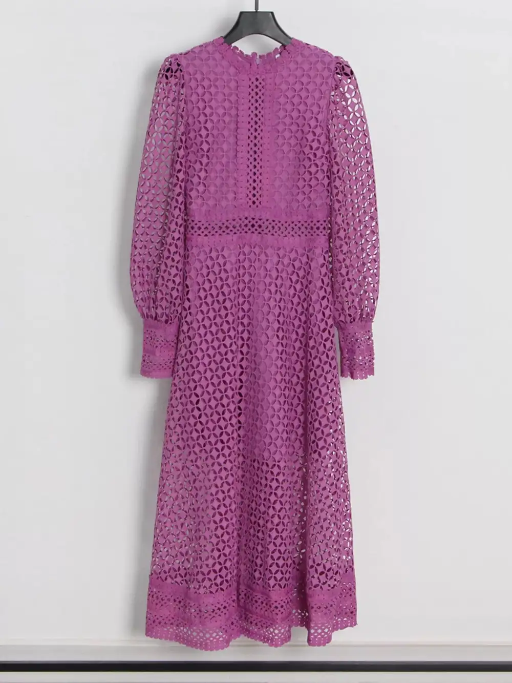 Balanced Detail Lace Long Sleeve Midi Dress