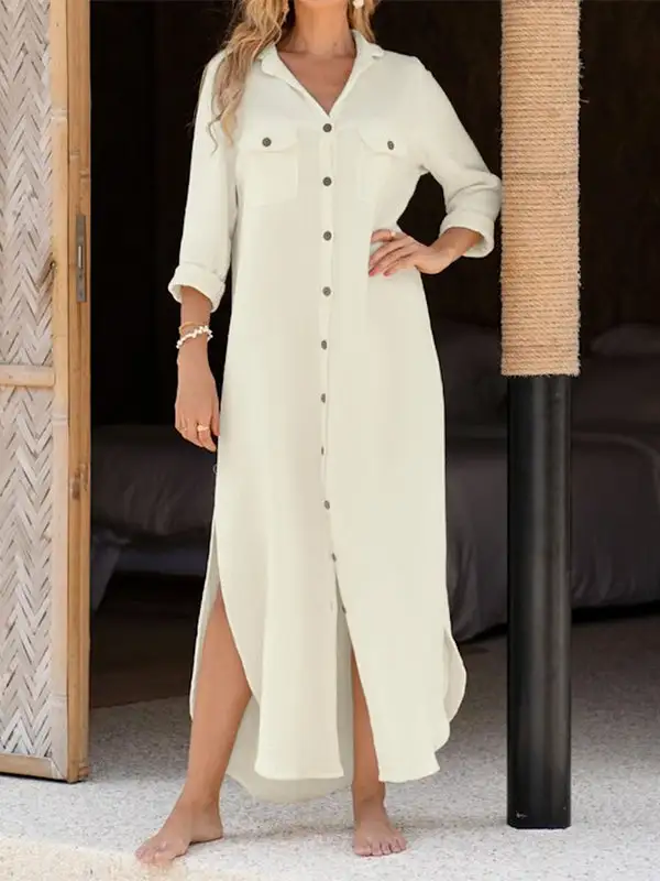 Loose Buttoned Long Shirt Maxi Dress