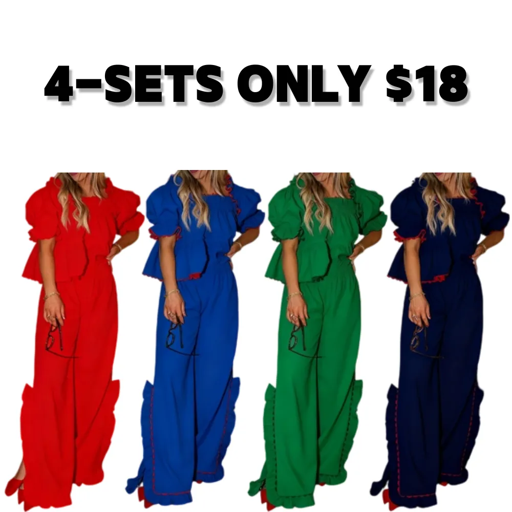 Women Pajama Set,Short Sleeve Square Neck T-shirt with Pants Sleepwear Loungewear