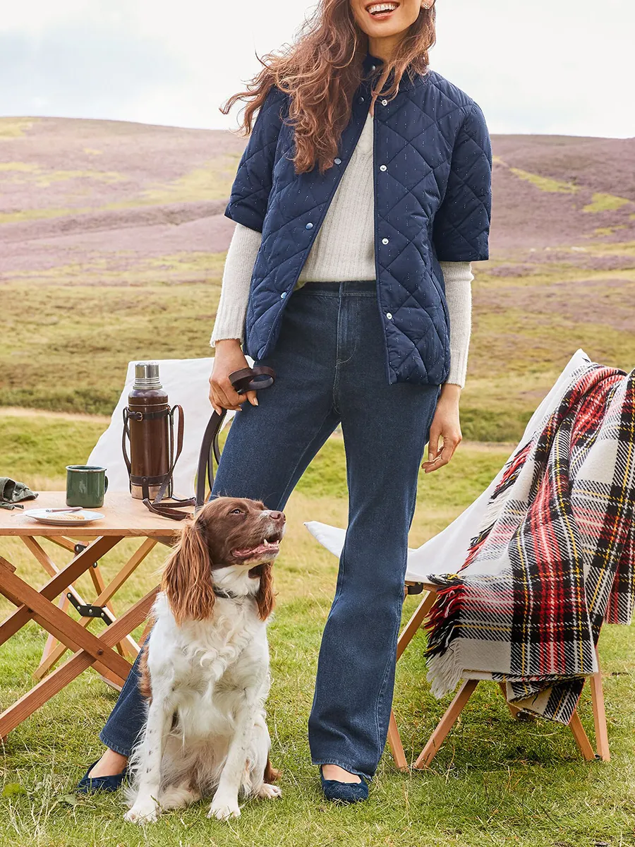 Lady's Fashionable And Shiny Needle Stitched Button Down Down Jacket