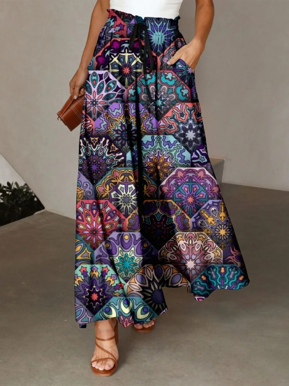 Practical Printed Drawstring Skirt