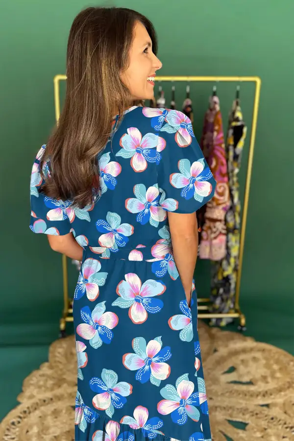 Floral Printed Tie Waist Dress Casual